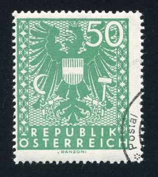 AUSTRIA - CIRCA 1945: stamp printed by Austria, shows ornament and eagle, circa 1945