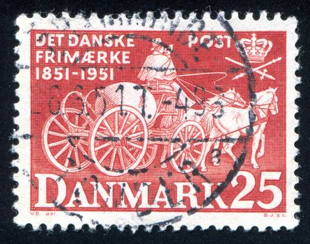 DENMARK - CIRCA 1951: stamp printed by Denmark, shows Post Chaise, circa 1951