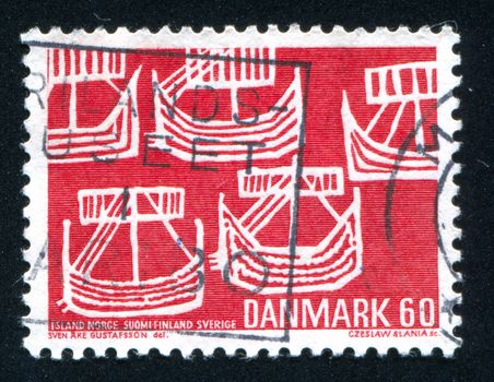 DENMARK - CIRCA 1969: stamp printed by Denmark, shows Five Ancient Ships, circa 1969
