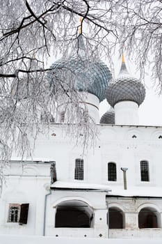 White church in winter in Uglich
