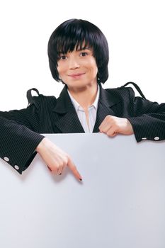 asian businesswoman showing white board