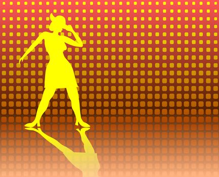 Yellow silhouette of a lady doing tap dancing on a jazzy background
