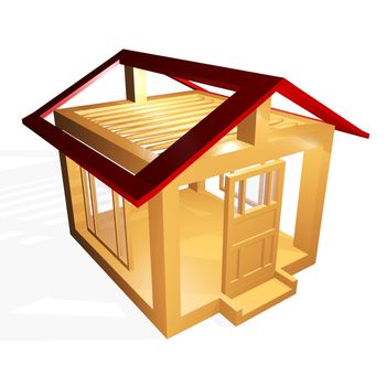 House building or construction concept illustrated with a basic house frame with no walls
