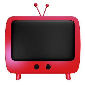 Front view of a red cartoon TV with a blank black screen
