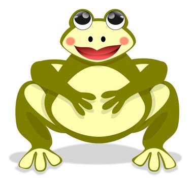 Illustration of a beautiful fat frog sitting, front view

