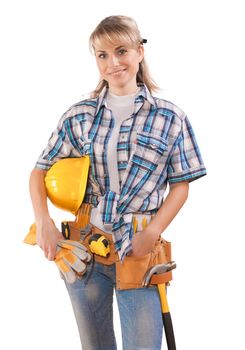 portrait of female worker isolated on  white