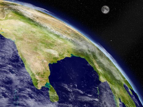 Indian subcontinent on planet Earth viewed from space. Highly detailed planet surface and clouds. Elements of this image furnished by NASA.