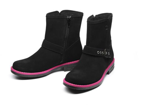 pair of black children's female boots over white
