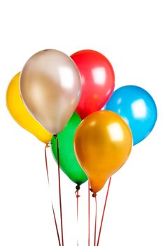 six Colored party balloons isolated on white