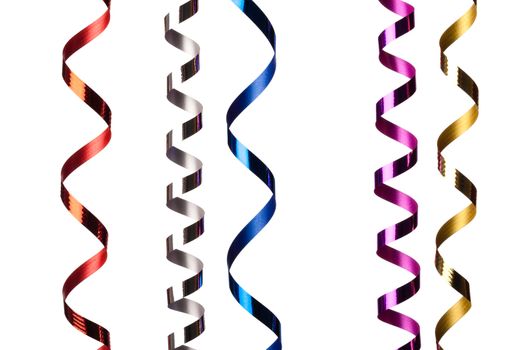Colorful, curly  streamers isolated on white background