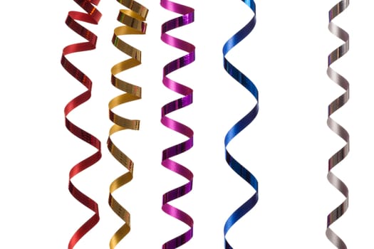 Colorful, curly  streamers isolated on white background