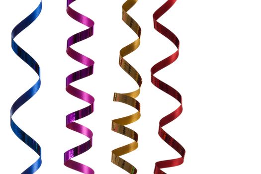 Colorful, curly  streamers isolated on white background