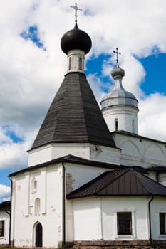 White orthodox church in Ferapontov monastery in summer day
