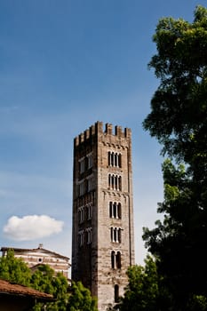 An old big medieval tower in Lucca 
