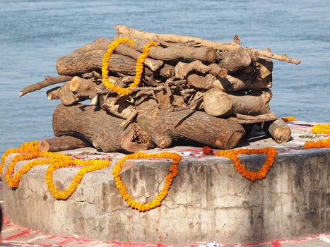 sandalwood and flowers for cremate ceramony on ganges in Varanasi      