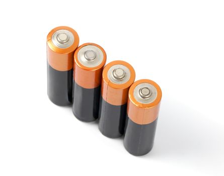 A set a of AA size batteries on white background