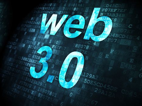 SEO web design concept: pixelated words Web 3.0 on digital background, 3d render