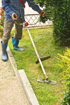 Workers were cutting grass