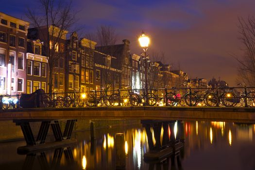 City scenic from Amsterdam in the Netherlands by night