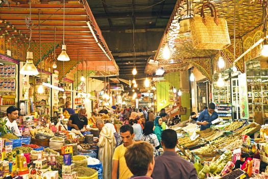 Typical street market in the old medina of Fes, Morocco, Africa