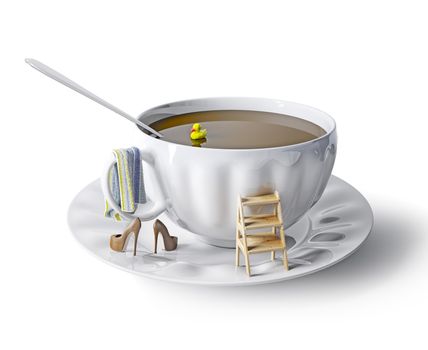 cup of coffee as the bathtub. creative concept 
