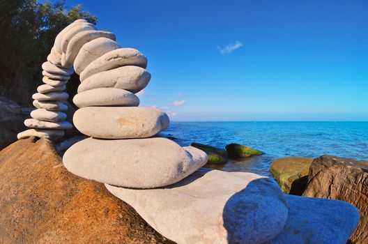 Compound of stones on the sea beach