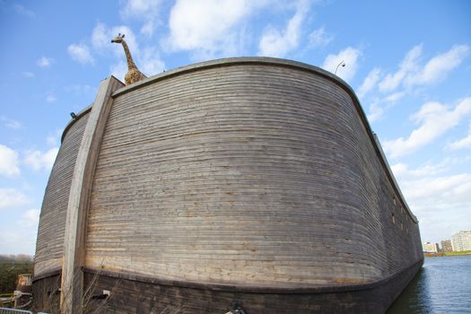 DORDRECHT, THE NETHERLANDS - FEBRUARY 15: Replica of Ark of Noah on February 15, 2014 in The Netherlands. Noah's Ark is an element of Noah story which is well known worldwide in multiple religions. 