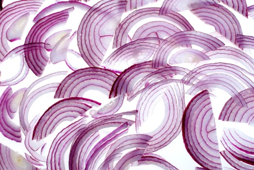 Sliced red onion on white background