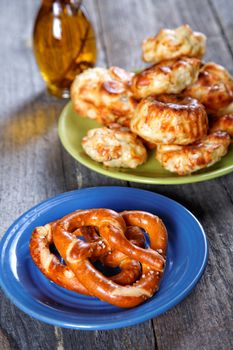 Soft newly-baked rolls on an old kitchen table