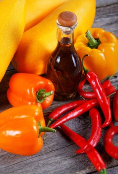 Red pepper with vegetables and olive oil