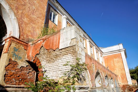 Old walls against the dark blue sky