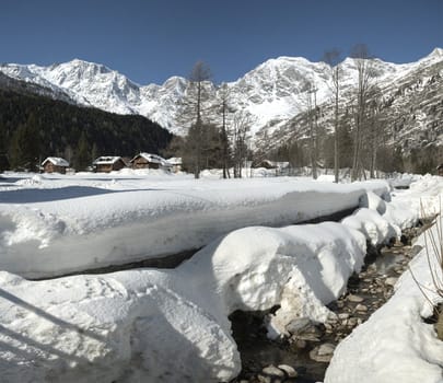 Macugnaga and Monte Rosa in winter season, Piedmont - Italy