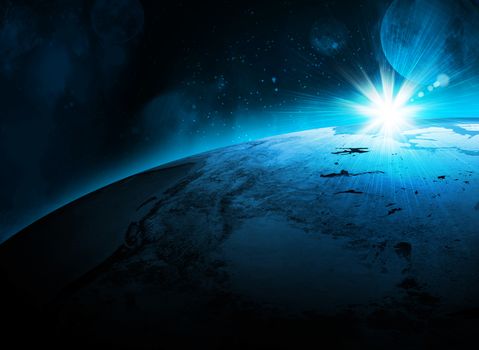 Earth planet in sun rays. Elements of this image are furnished by NASA