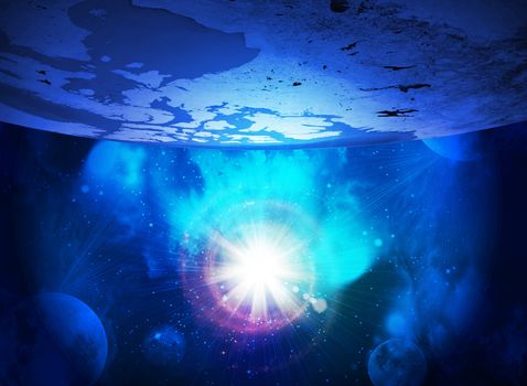 Earth planet in sun rays. Elements of this image are furnished by NASA