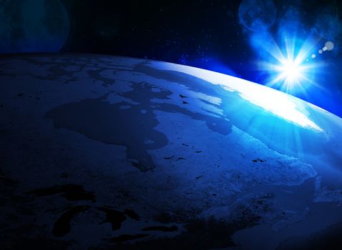 Earth planet in sun rays. Elements of this image are furnished by NASA