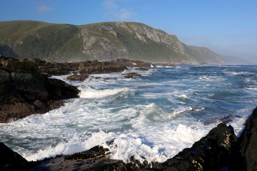 Stormy sea along the rugged and beautiful coastline in South Africa