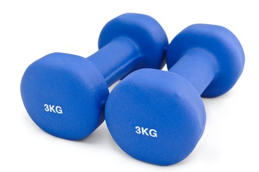 3 kg rubber dipped blue dumbbell, selective focus