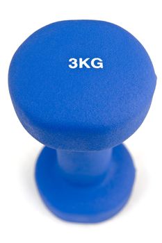 3 kg rubber dipped blue dumbbell, selective focus