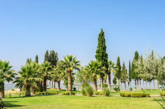 Pathwalk near the pool in Pamukkale resort, Turkey