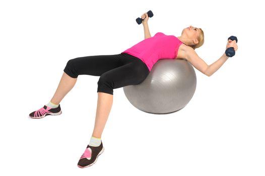 Dumbbell Chest Fly on Stability Fitness Ball Exercise, phase 1 of 2