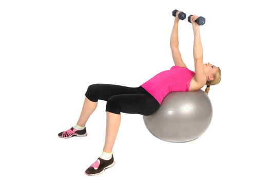 Dumbbell Chest Fly on Stability Fitness Ball Exercise, phase 2 of 2