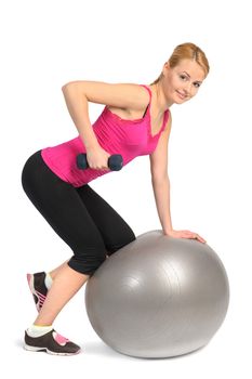 One-Arm Dumbbell Row or Raw on Stability Fitness Ball Exercise, phase 1 of 2