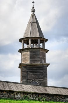 Wooden bell tower of Church of Transfiguration at Kizhi island in Russia
