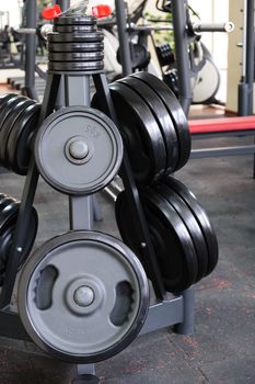 Barbell plates holder rack in the gym