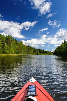 Kayaking in the river in Karelia, at the north of Russia