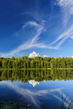 Beautiful river coast in the wild Karelian (Karjala) woods