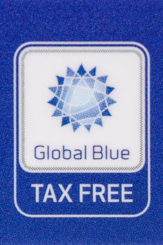 MUNICH, GERMANY - FEBRUARY 24, 2014: Macro logo Tax Free "Global Blue" company on plastic card.