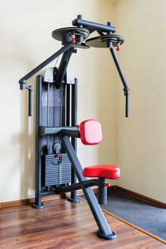 peck back gym machine for shoulders, pectoral, deltas and laterals workout