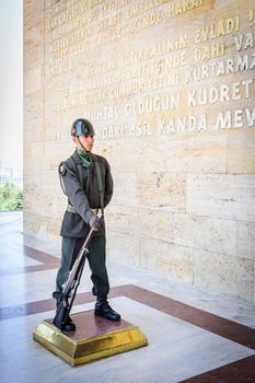 Turkish guard soldier at entrance of Ataturk Mausoleum in Ankara, Turkey