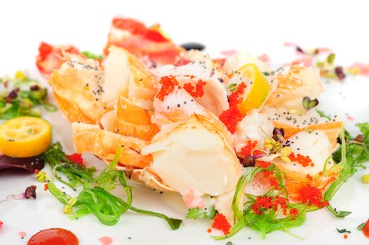 Lobster salad in japanese style with chuka seaweed and tobico